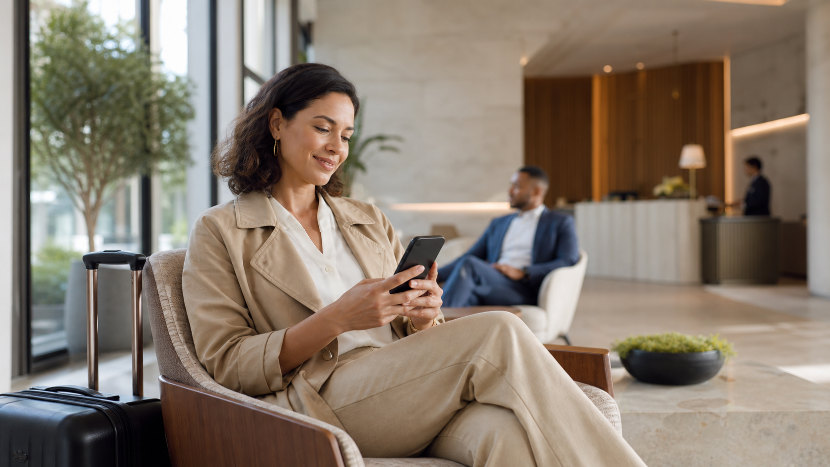 A guest checking a hotel booking on a phone