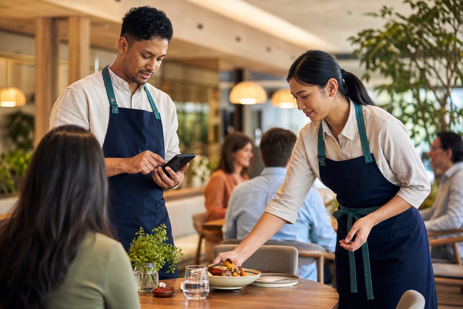 Hospitality team using EPOS during guest service