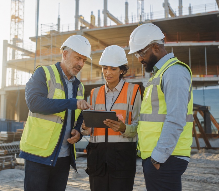 Construction leaders reviewing an integrated project record